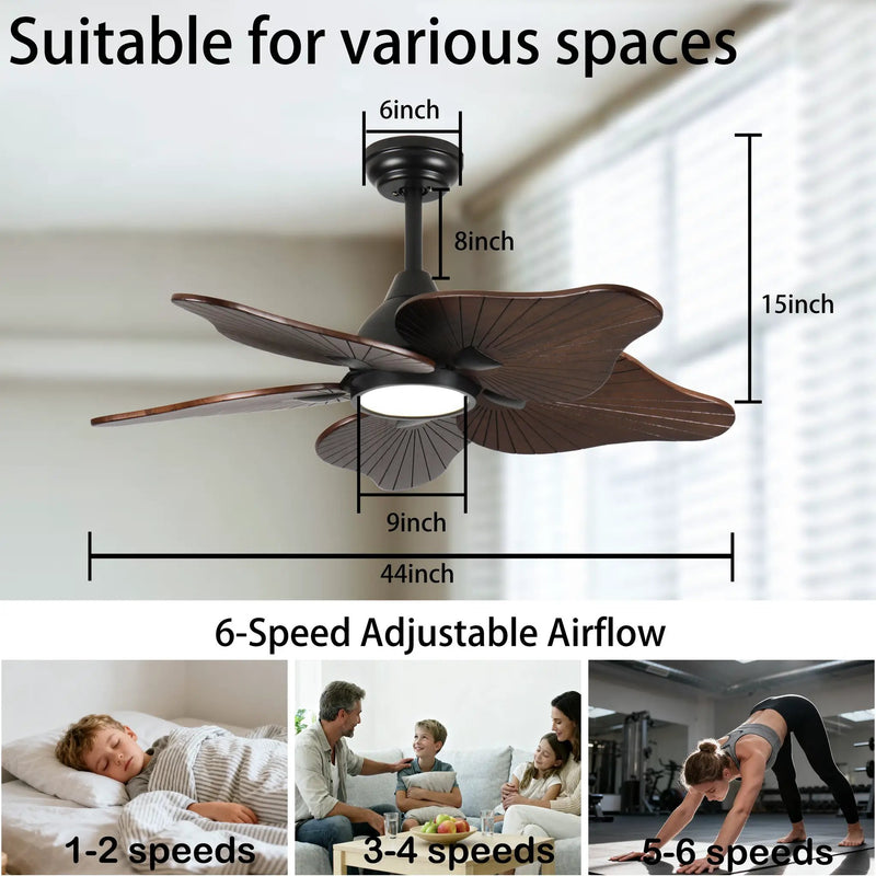 44-Inch Ceiling Fan with Light, 5 Solid Wood Blades, DC Motor by HouseOfZazla