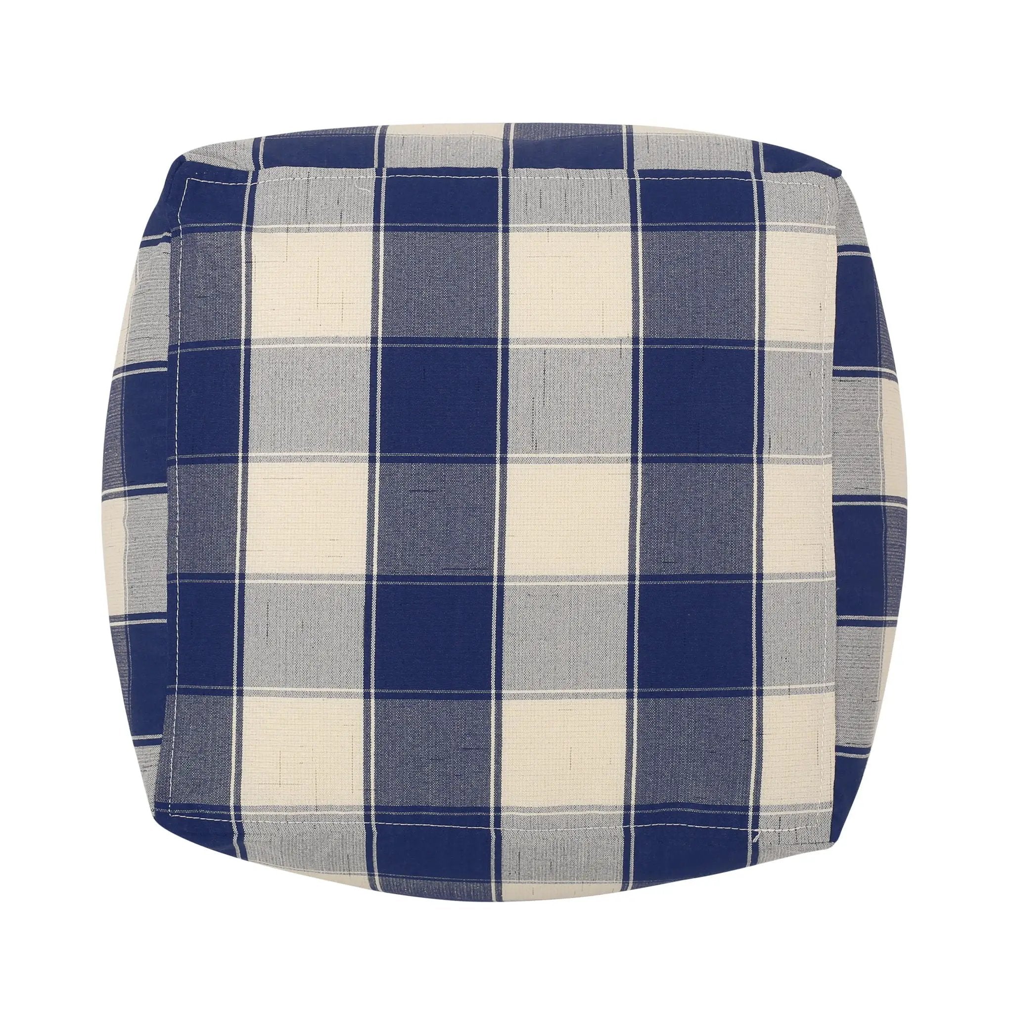 Connor - Checkered Square Pouf Ottoman And Floor Cushion - Ivory / Navy by Unique Piece Furniture