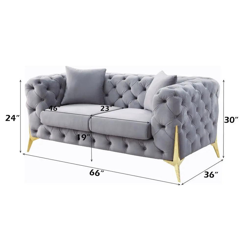 Jelanea - Loveseat With 2 Pillows - Gray Velvet & Gold by Unique Piece Furniture