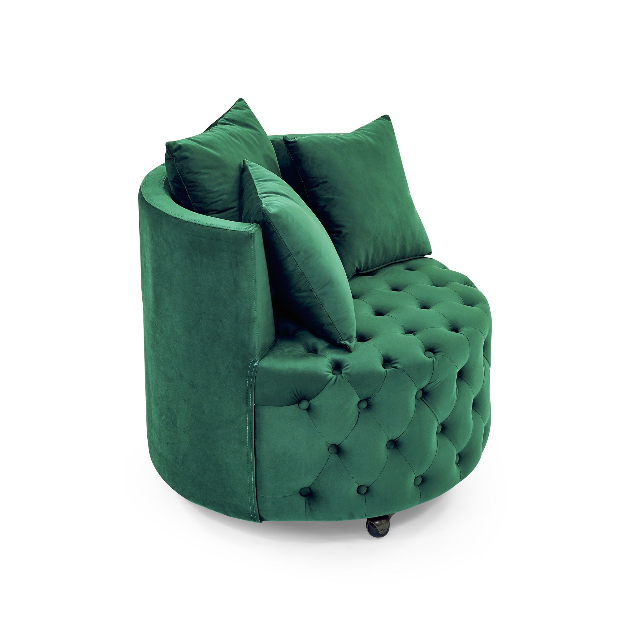 Modern Upholstered Swivel Chair With Button Tufted Design And Movable Wheels by HouseOfZazla