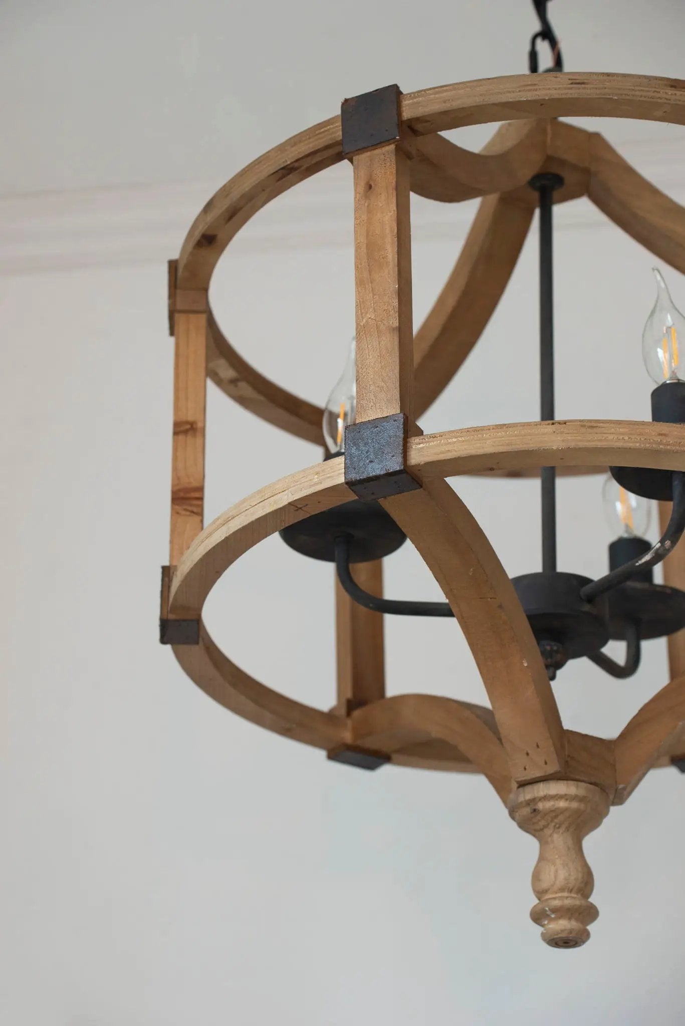 3 Light Wood Drum Chandelier, Hanging Light Fixture With Adjustable Chain For Kitchen, Bulb Not Included - Brown by Unique Piece Furniture