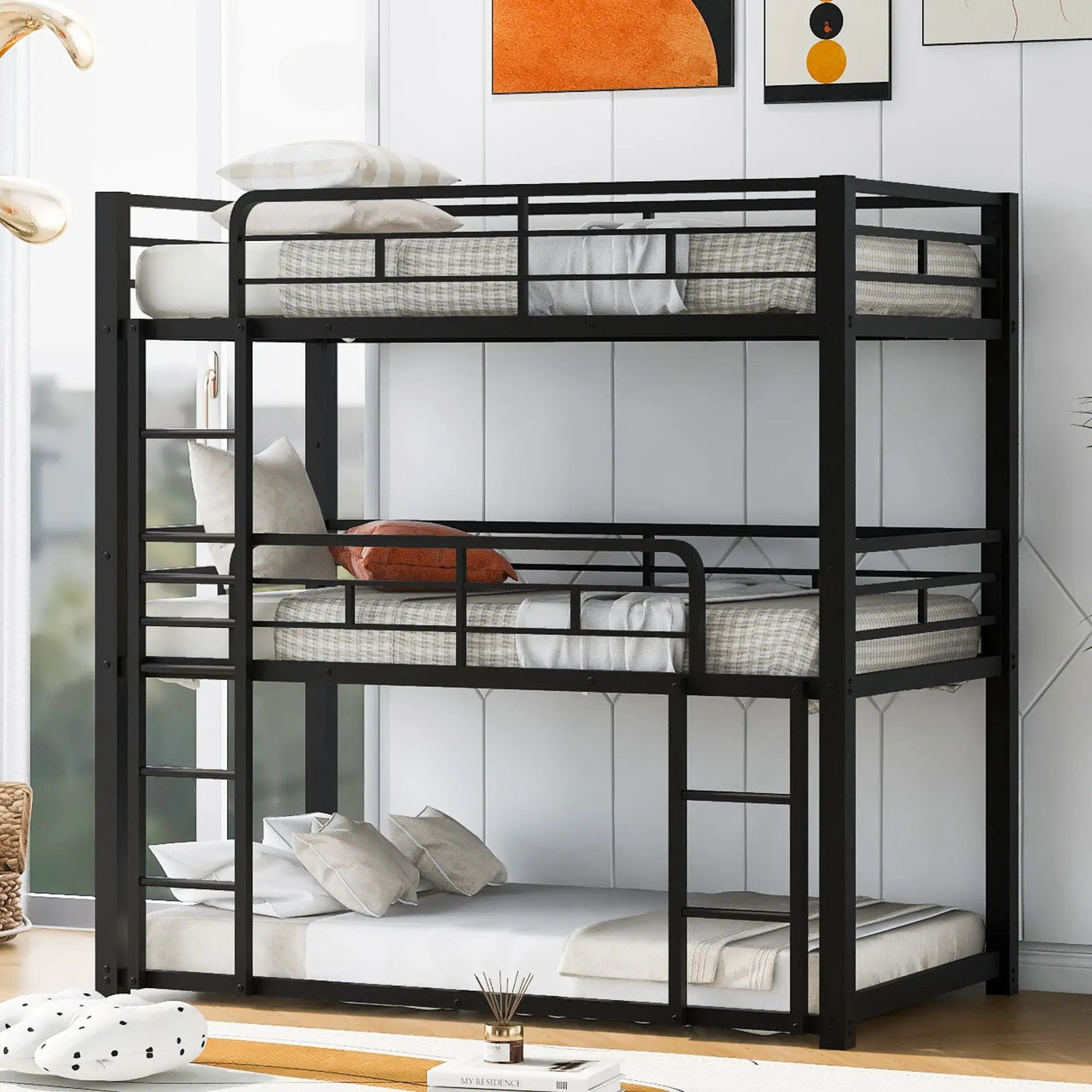 Triple Bunk Bed With Sturdy Construction And Space Saving Design by Unique Piece Furniture
