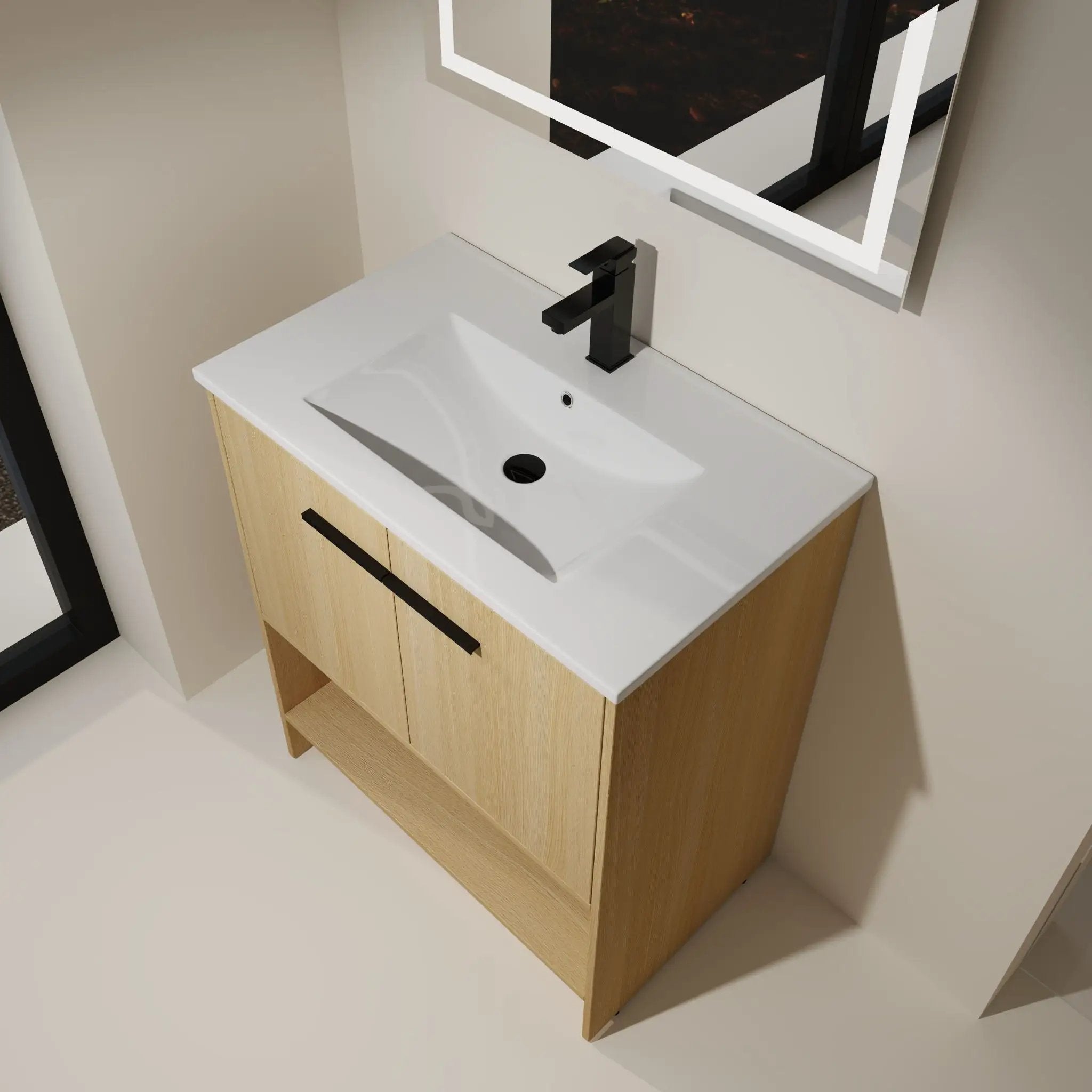 Modern Bathroom Vanity With Ceramic Sink, Freestanding Cabinet, Soft Closing Doors by Unique Piece Furniture