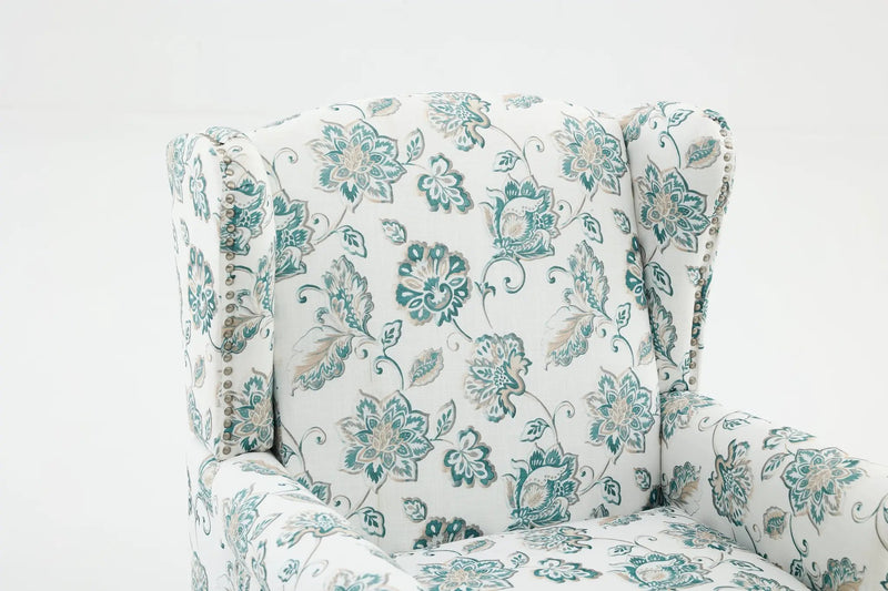 Modern Accent Chair with Retro Wood Legs and Floral Design by HouseOfZazla