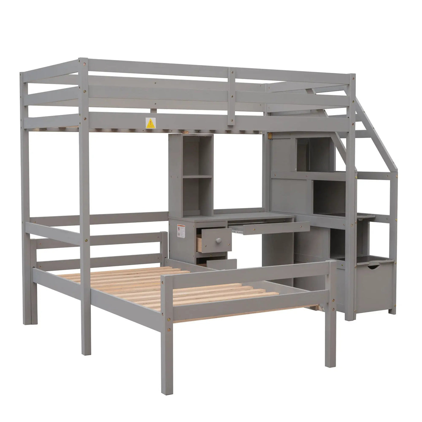 Loft Bed With Stand Alone Bed, Storage Staircase, Desk, Shelves, And Drawers by HouseOfZazla