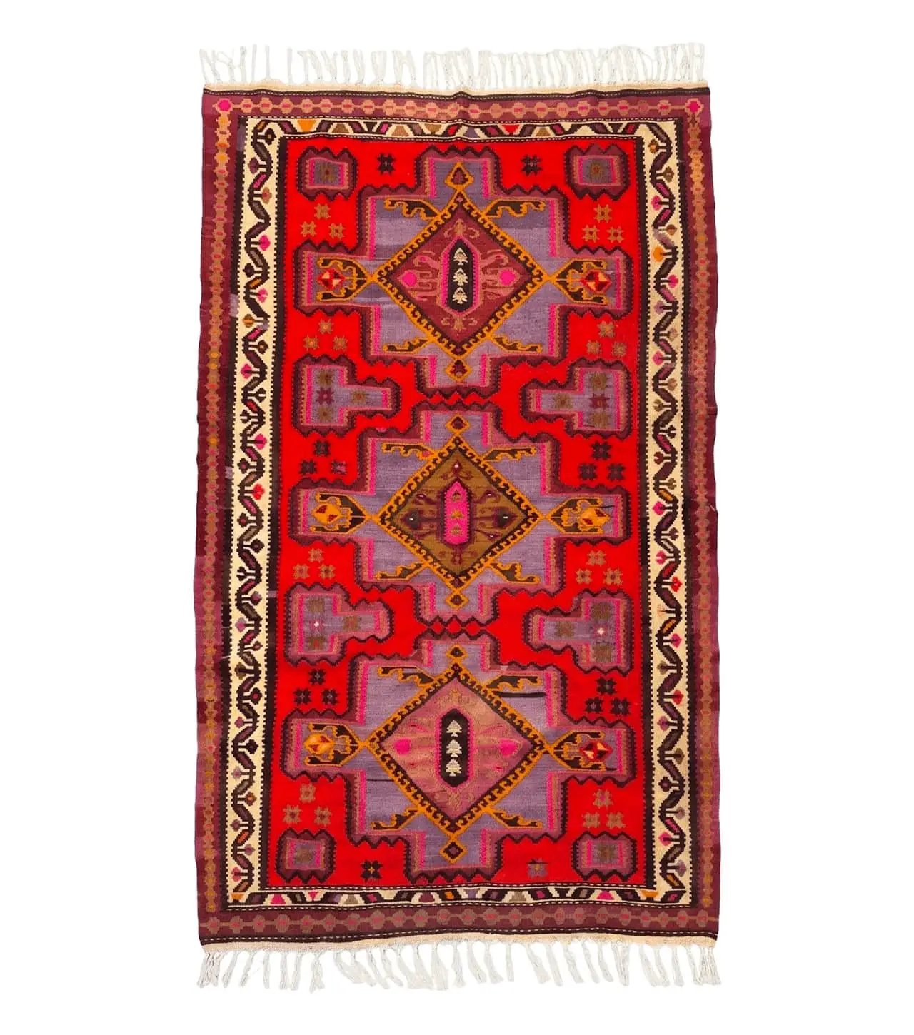 Persian Kurdish Zarand Kilim Rug 5x9, Red, Geometric Medallions, Wide Runner by Jewel Rugs