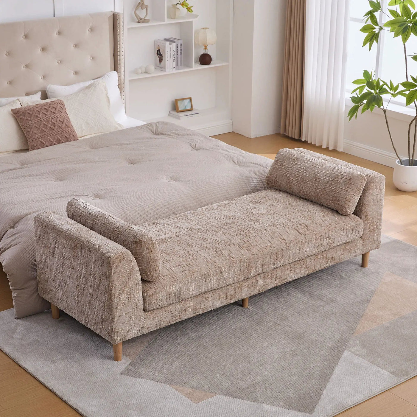 Modern Upholstered End Of Bed Bench With Armrests by Unique Piece Furniture