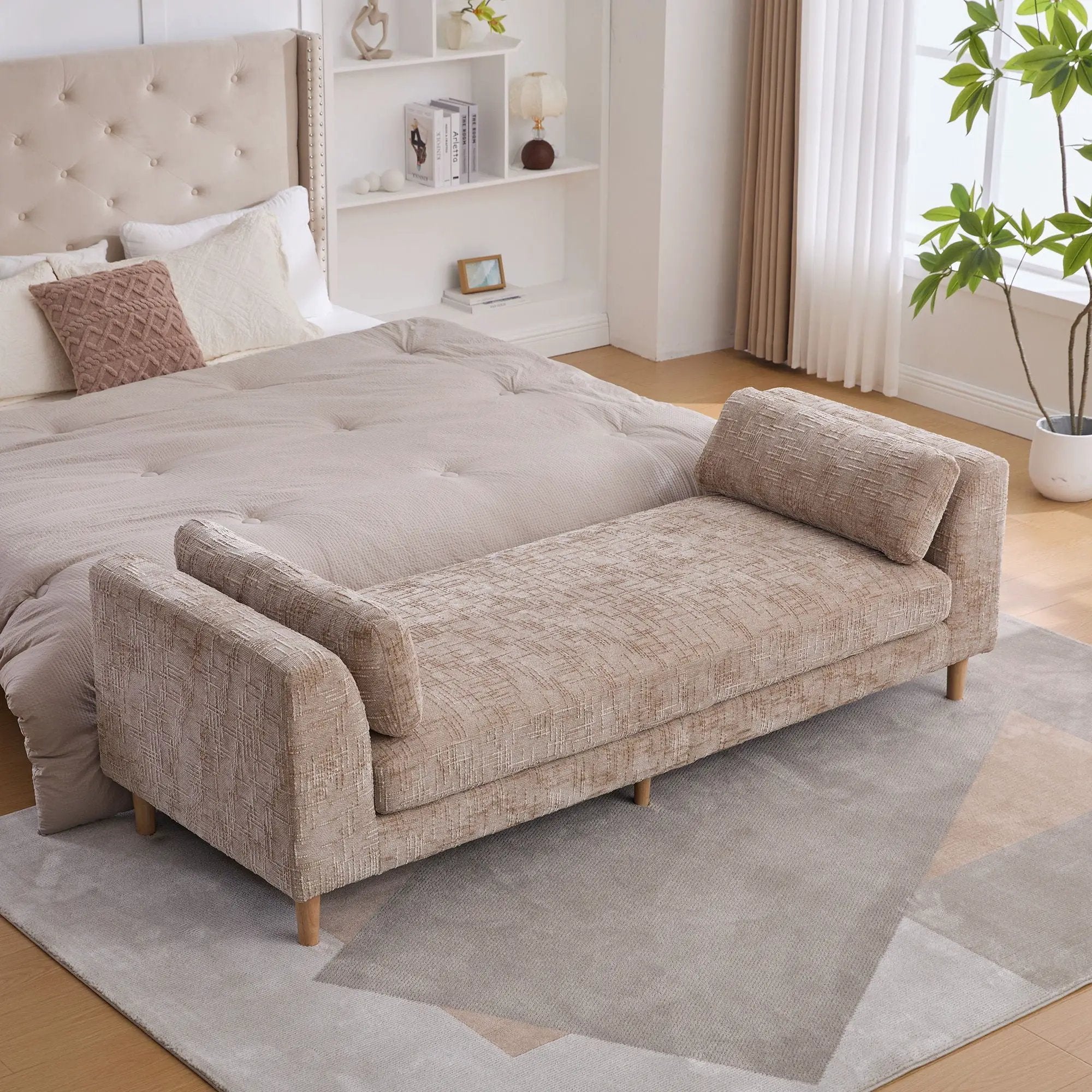 Modern Upholstered End Of Bed Bench With Armrests by Unique Piece Furniture