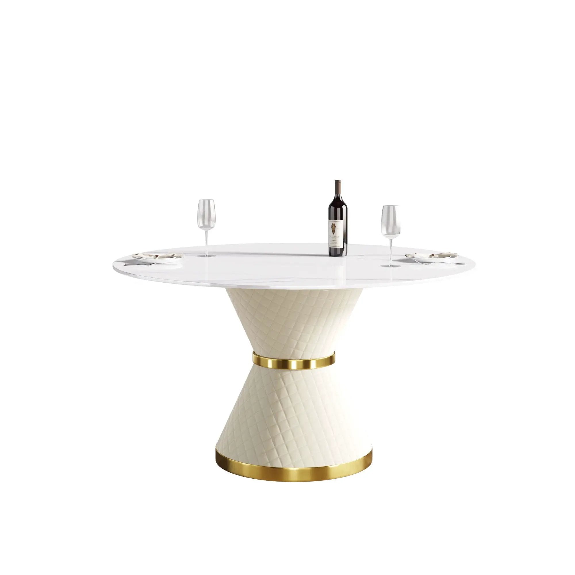 Modern Artificial Stone Round Carbon Steel Base Dining Table, Can Accommodate 6 People by Unique Piece Furniture