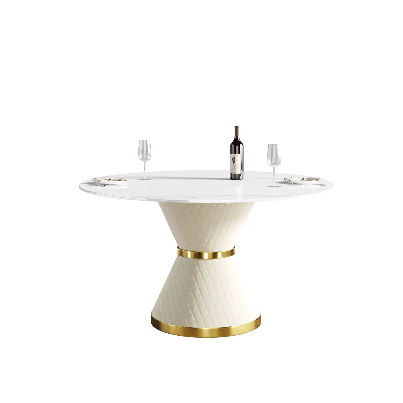 Modern Artificial Stone Round Carbon Steel Base Dining Table, Can Accommodate 6 People by HouseOfZazla