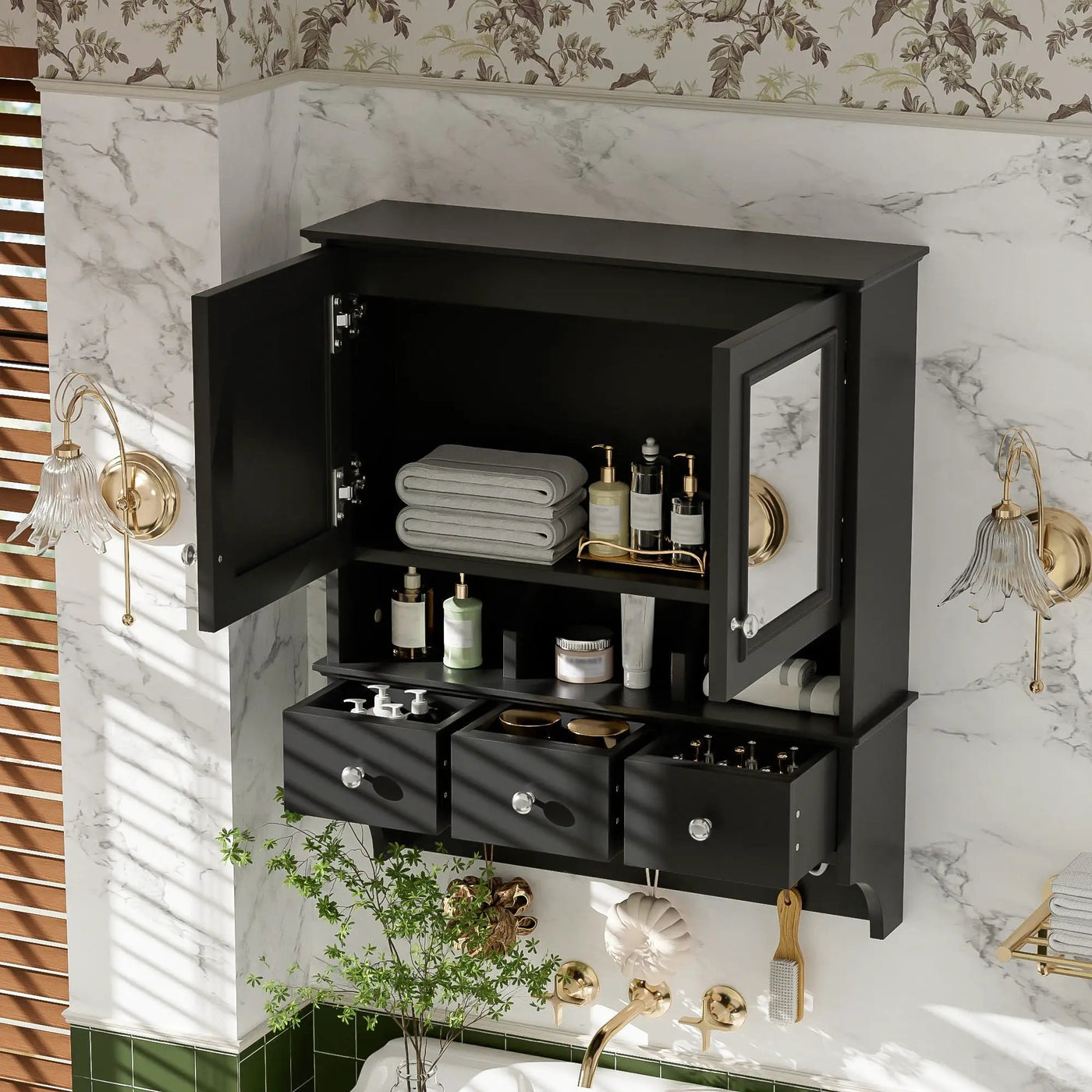 Modern Bathroom Mirror Cabinet With Drawers, Organizer Hooks, And High-Definition Mirrors by HouseOfZazla