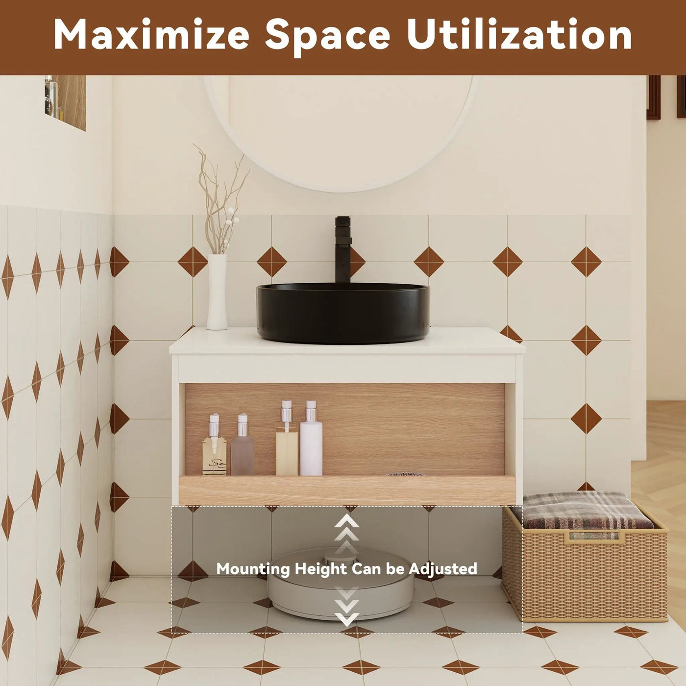 Floating Bathroom Vanity With Glossy Round Vessel Sink by Unique Piece Furniture