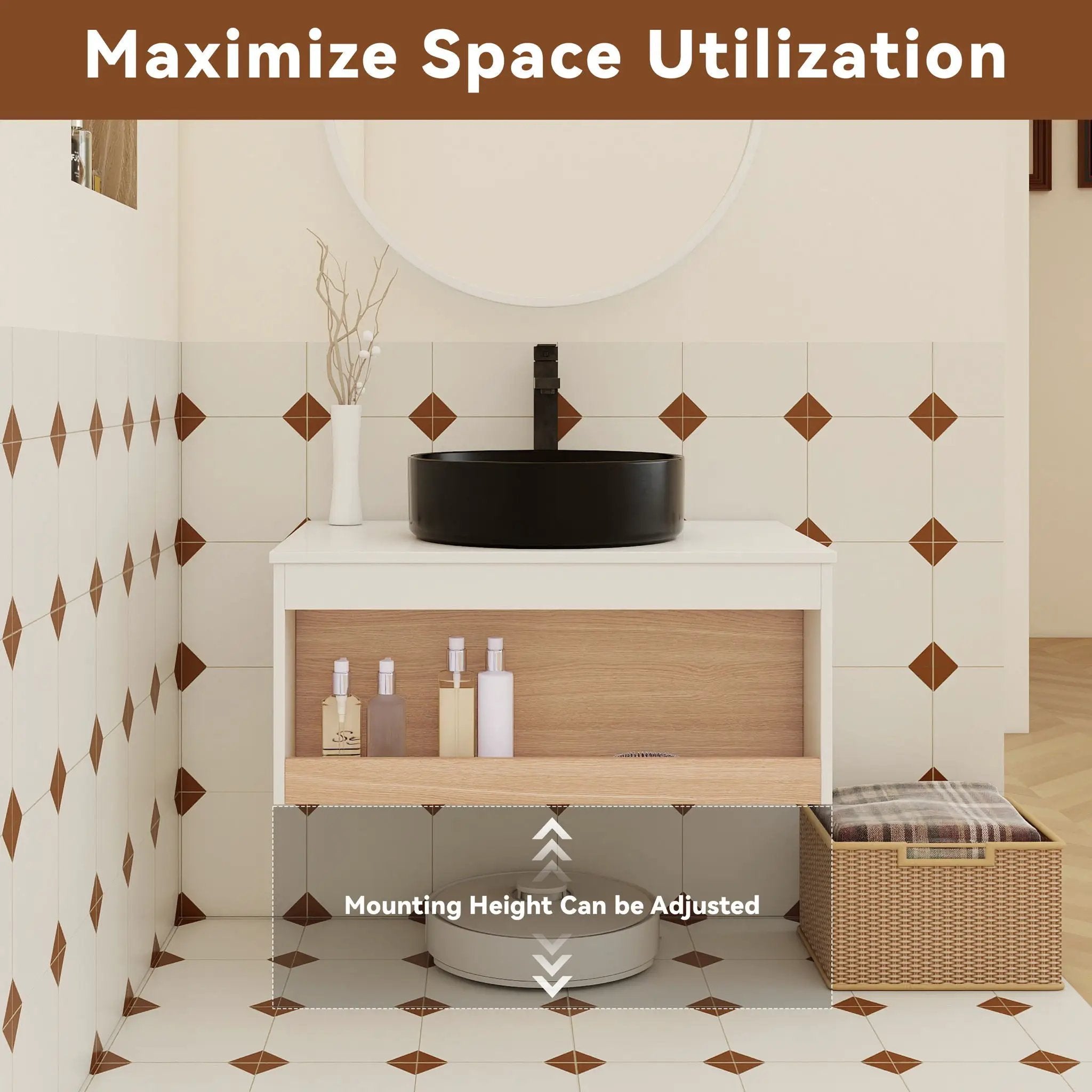 Floating Bathroom Vanity With Glossy Round Vessel Sink by Unique Piece Furniture