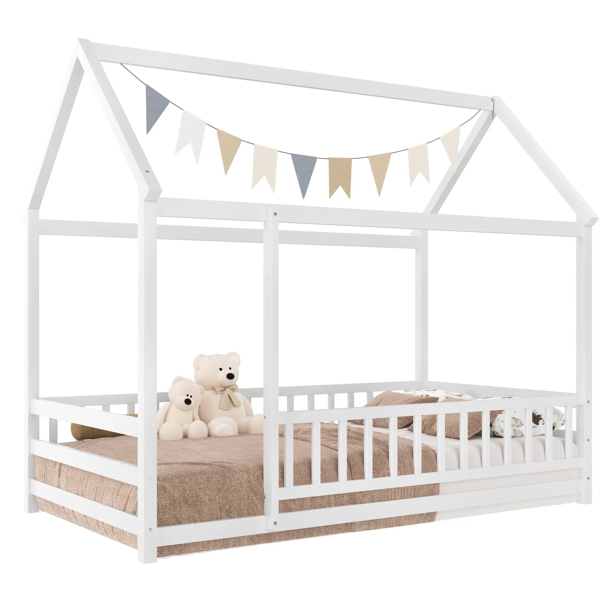 Twin Size Floor Wooden Bed with House Roof Frame by HouseOfZazla