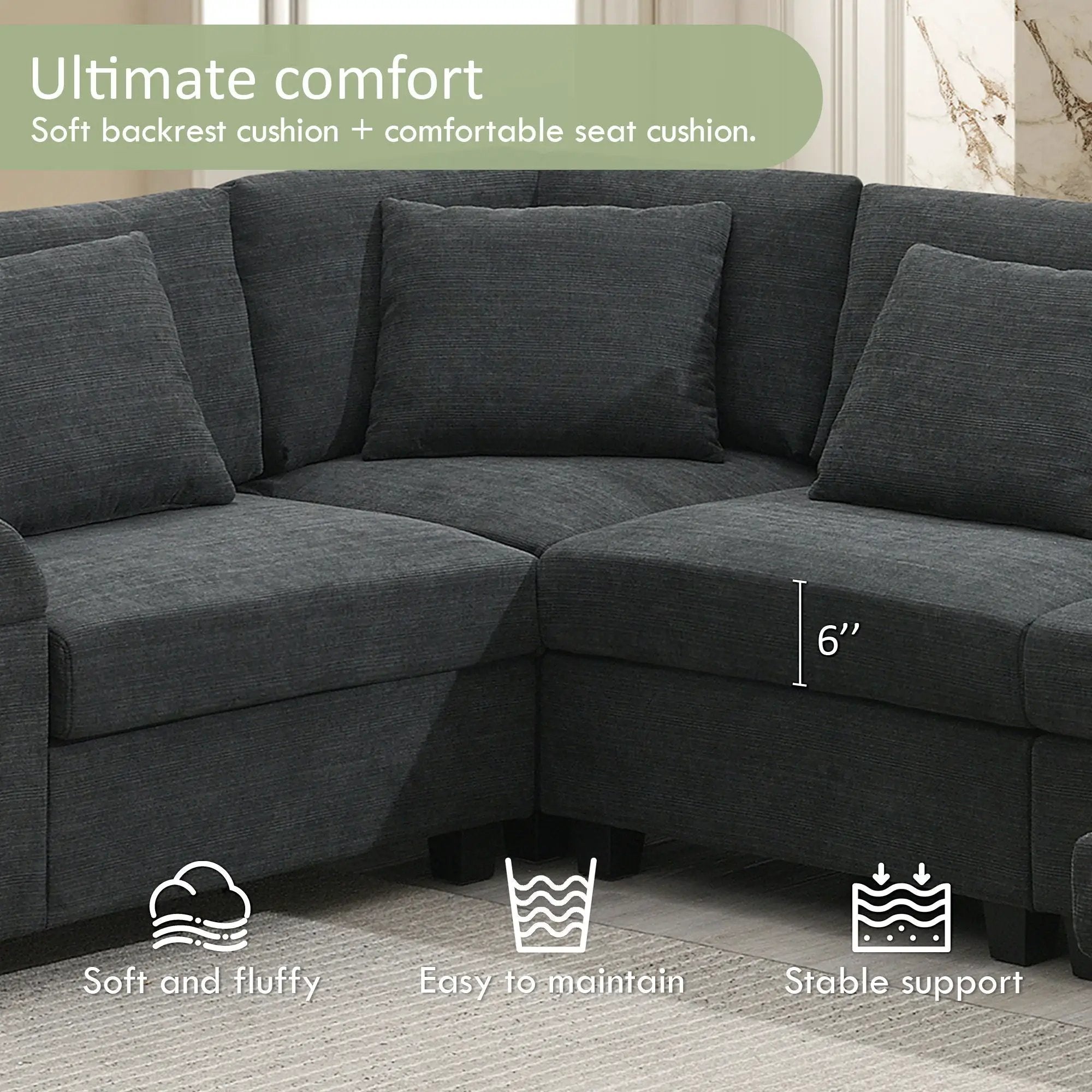 U Shaped Sectional Sofa 6 Seat Couch Set With Oversized Ottoman, Hidden Armrest Storage And Cup Holders USB Charging Ports Wide Seat Sofa by HouseOfZazla