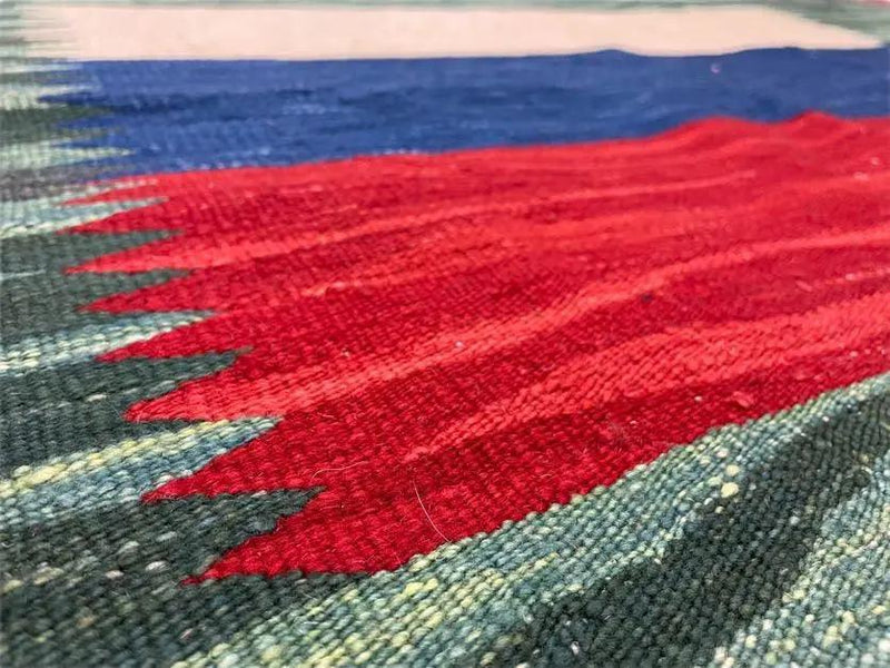 Sea Green Kilim Area Rug, White Blue Red Stripes, Russian Flag Rug, Flatweave Hand Knotted Carpet, Turkish Carpet, Wool, New, 5' 6" x 7' 10" by Jewel Rugs
