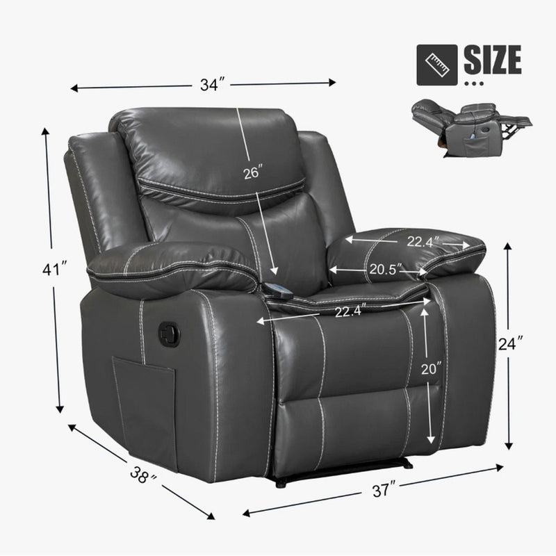 Recliner Chair With Vibration And Heating - Gray by HouseOfZazla
