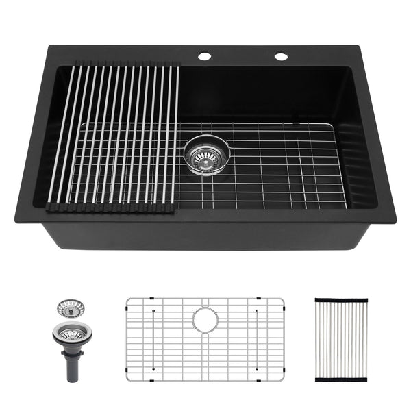 Kitchen Sink Granite Composite Drop In Sink With Durable Material - Black