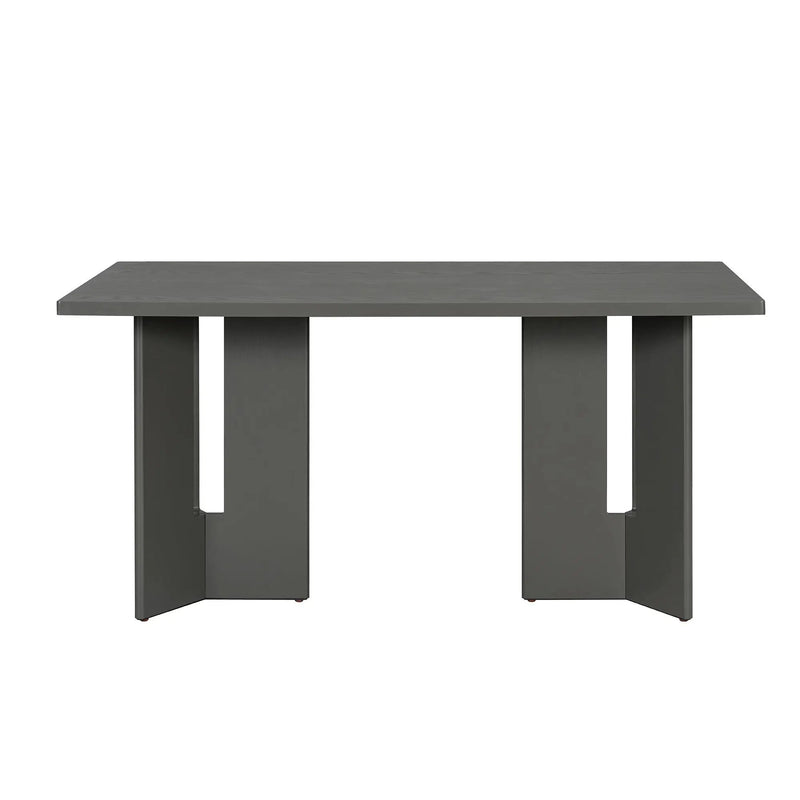 Dining Table Set With 6 Upholstered Chairs, Rectangular Table With Cutout Legs