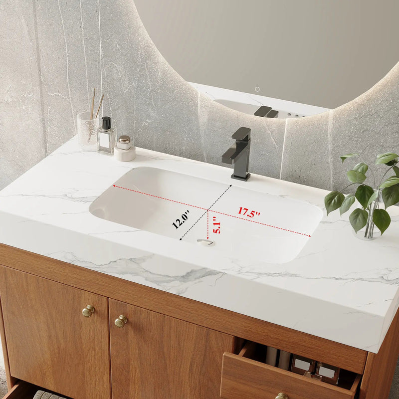 36" Freestanding Bathroom Vanity with Faux Marble Top by HouseOfZazla
