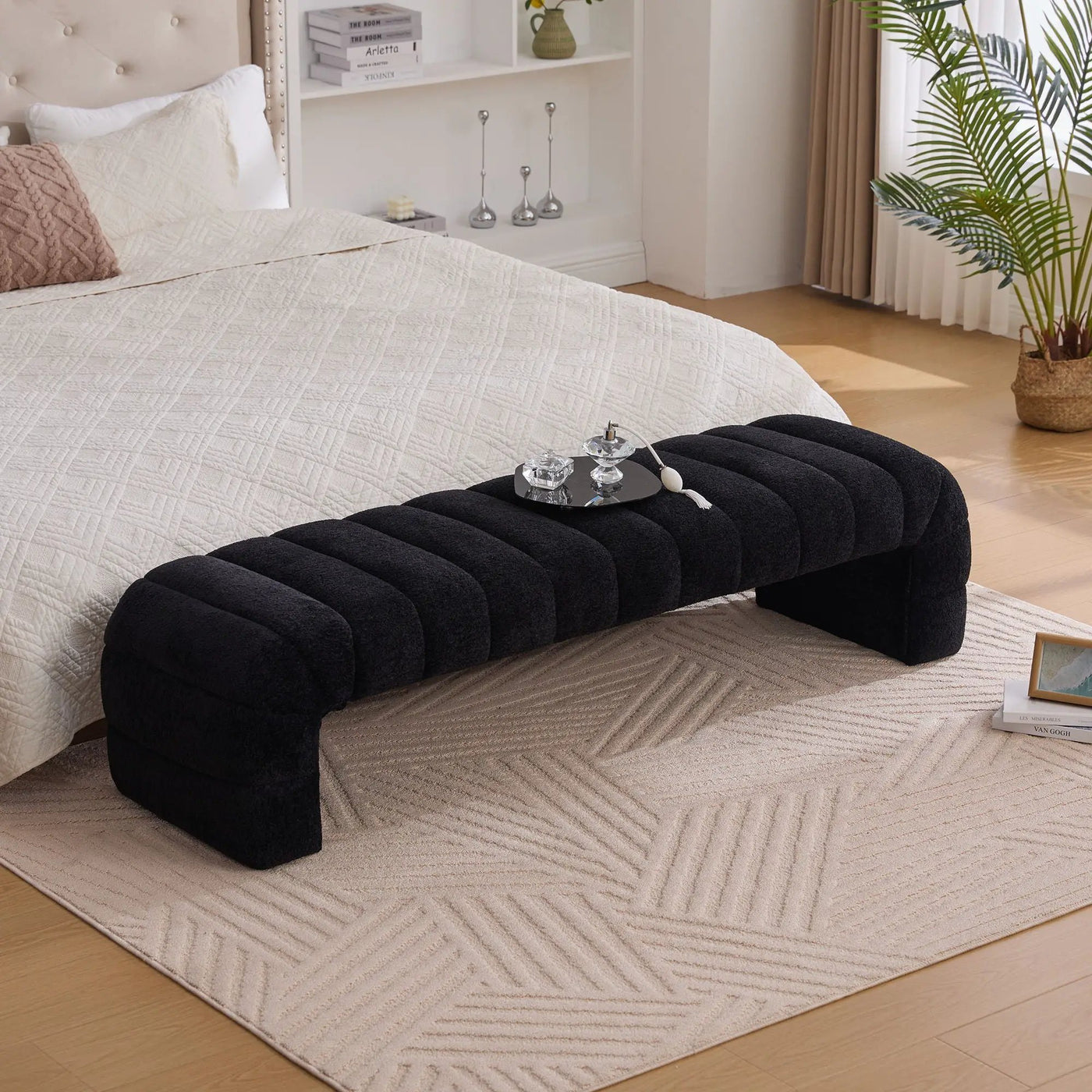 Modern Upholstered Armless Bed Bench With Channel Tufted Design by Unique Piece Furniture