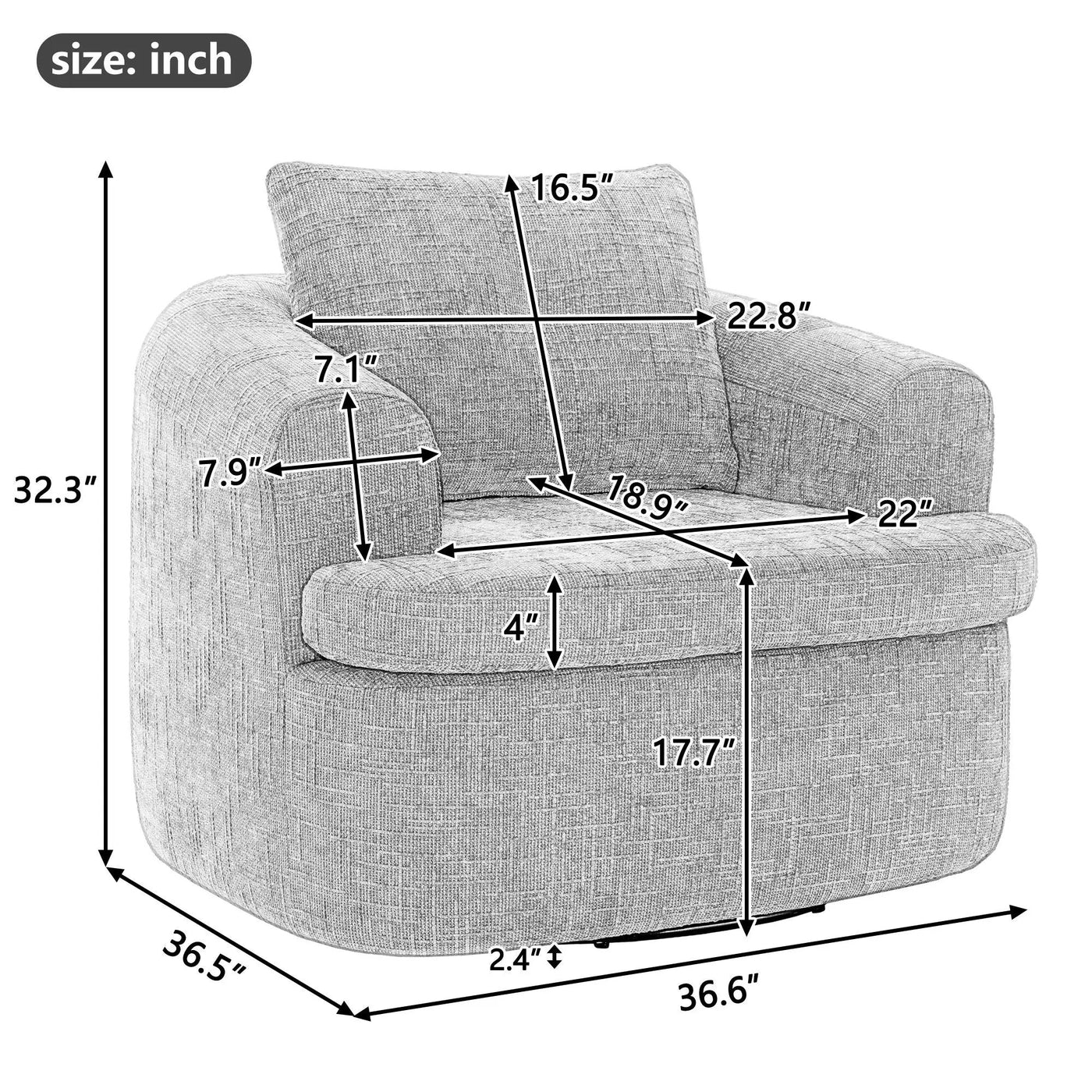Modern Swivel Barrel Chair With Dual-Layer Cushion by Unique Piece Furniture