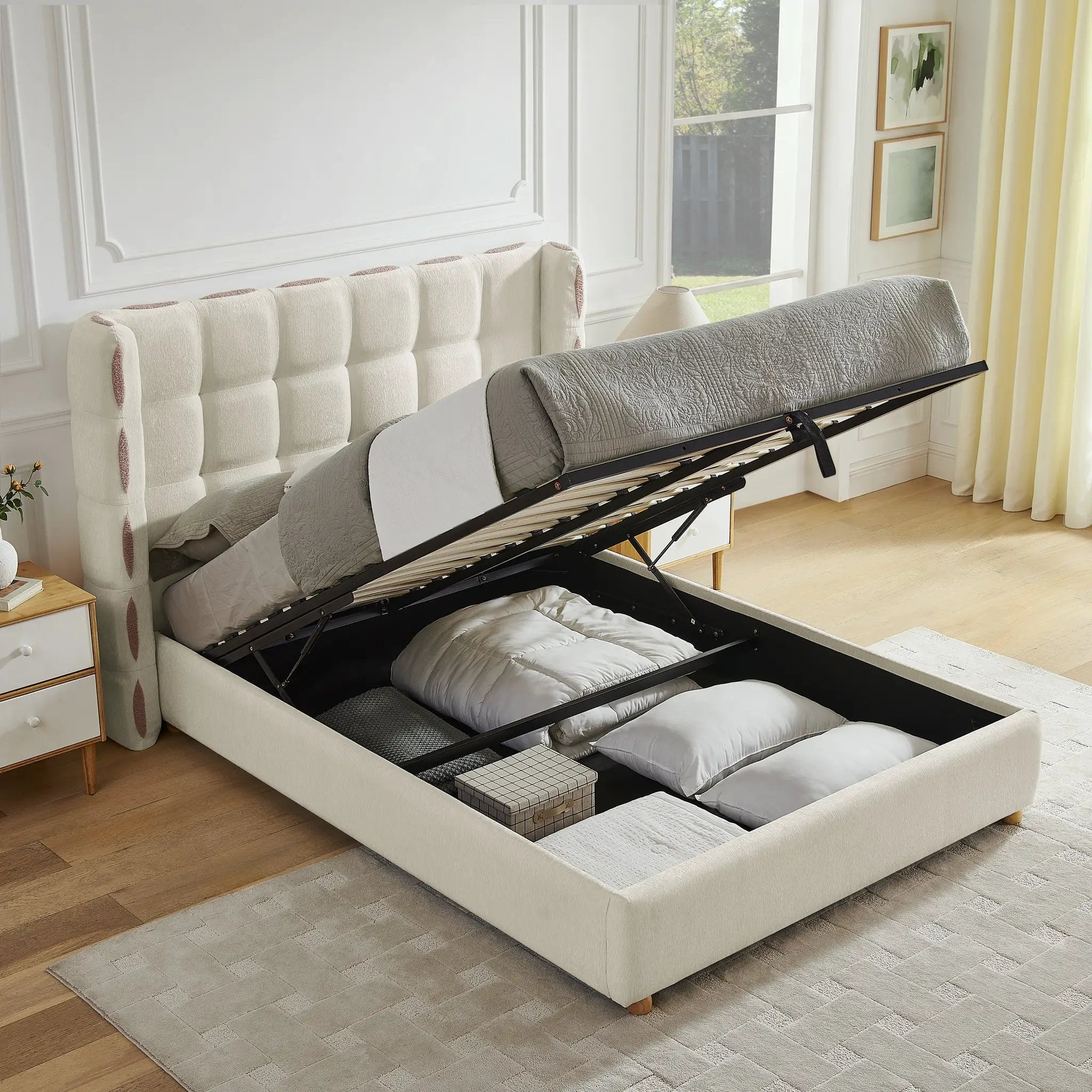 Queen Size Removable Chenille Wingback Upholstered Waffle Bed by HouseOfZazla