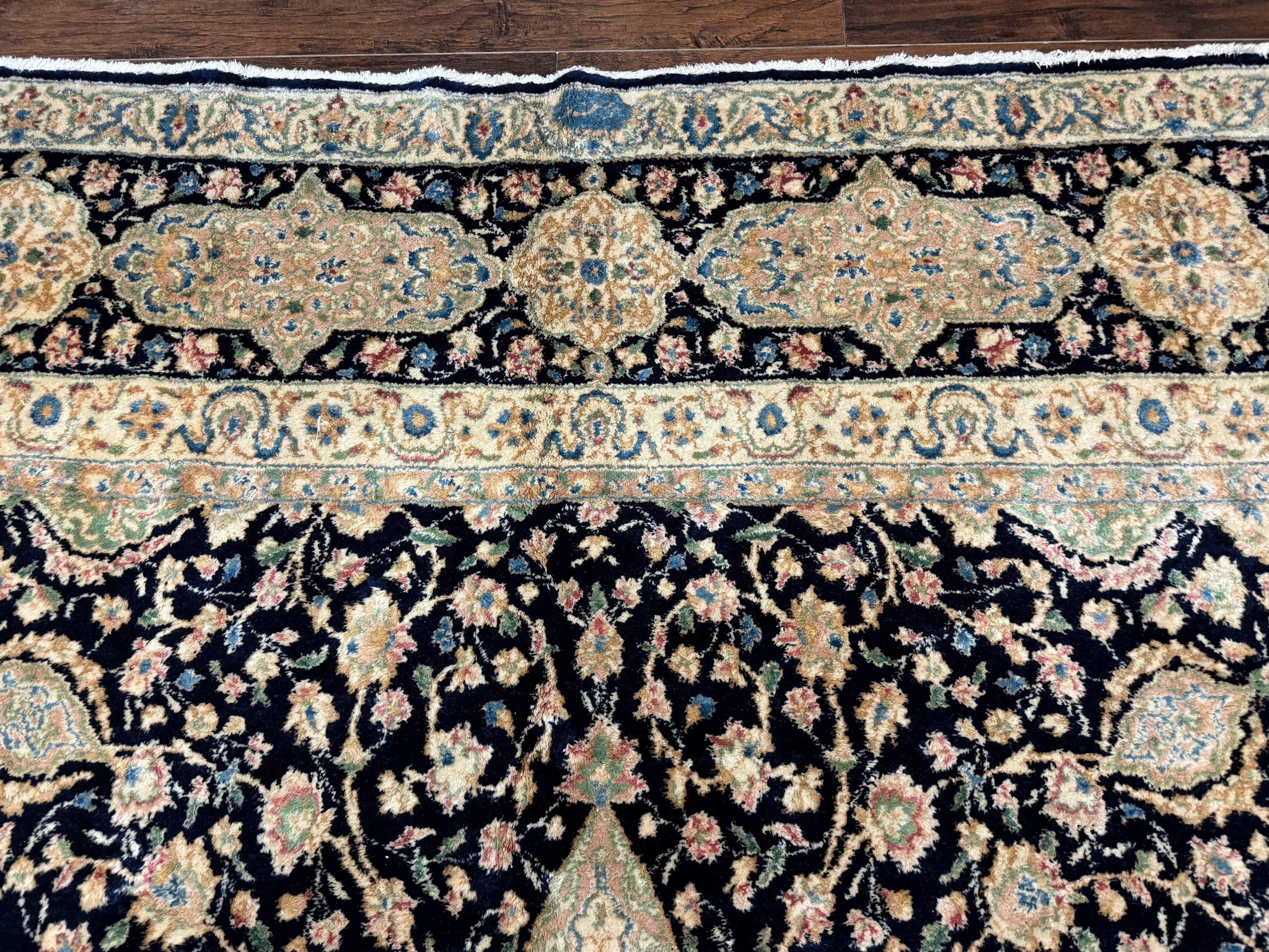 Large Persian Kerman Rug 10x14, Navy Blue and Beige, Floral Medallion, Traditional Elegant Persian Carpet, Signed by Masterweaver by Jewel Rugs