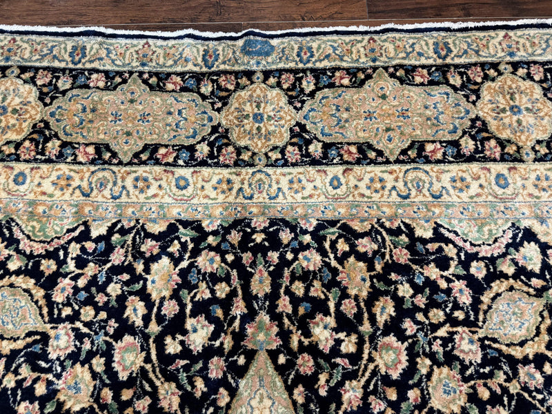 Large Persian Kerman Rug 10x14, Navy Blue and Beige, Floral Medallion, Traditional Elegant Persian Carpet, Signed by Masterweaver by Jewel Rugs