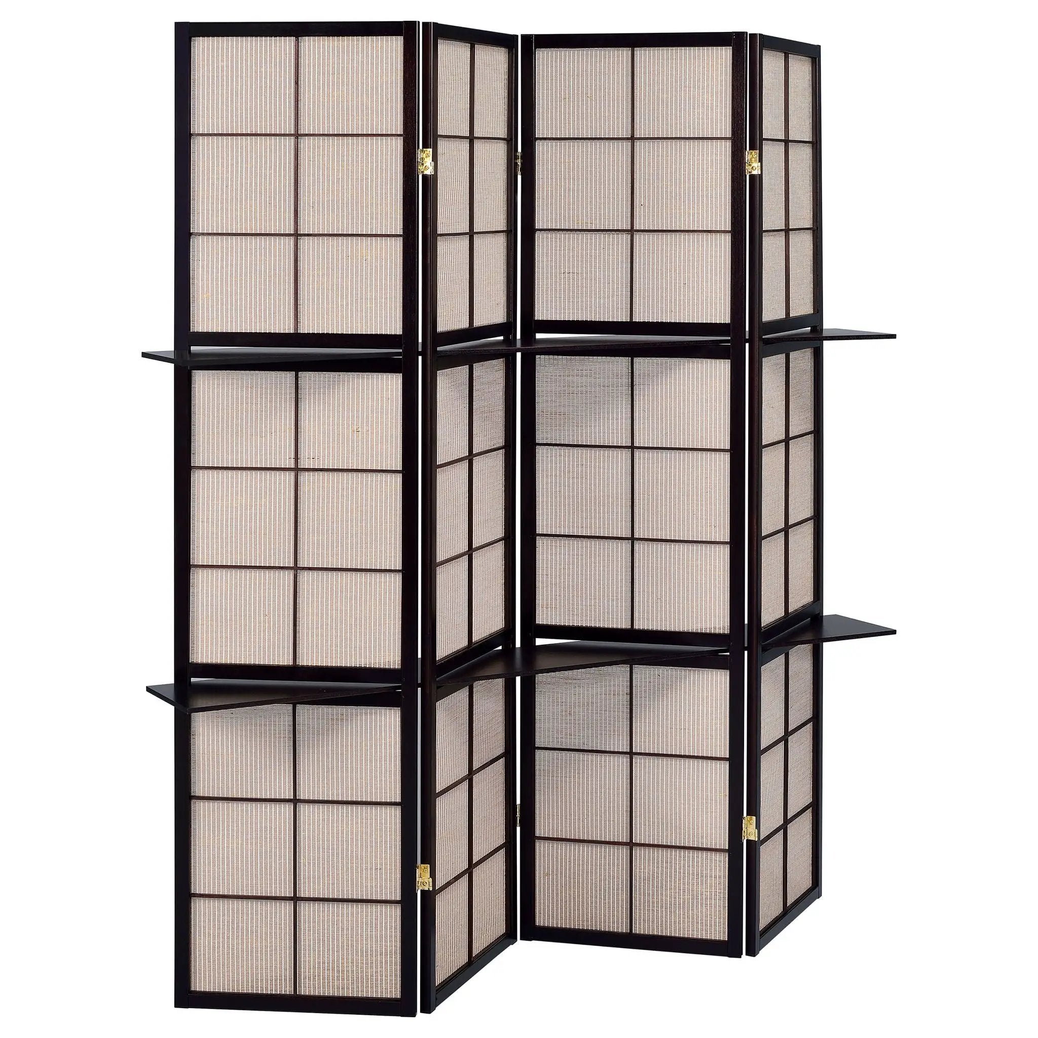 4 Panel Folding Screen With Shelves - Brown by HouseOfZazla
