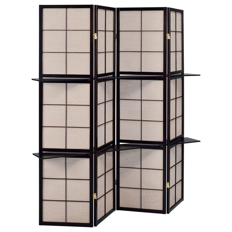 4 Panel Folding Screen With Shelves - Brown by HouseOfZazla