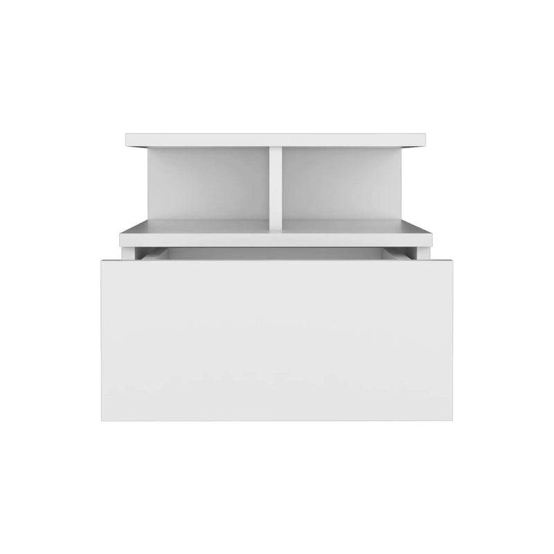 Floating Nightstand Wall Mounted With Single Drawer And 2 Tier Shelf - White by Unique Piece Furniture