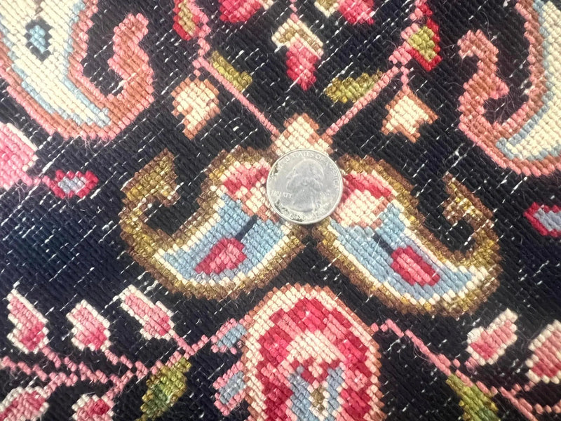 Antique Persian Kirman Rug 5x8, Floral Kirman, Midnight Blue/Black, Semi Open Field, Handmade Vintage Wool Carpet by Jewel Rugs