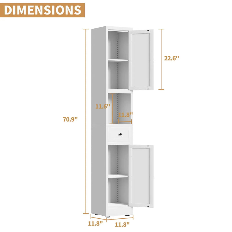 Tall Narrow Bathroom Cabinet With 5-Tier Storage, Adjustable Shelves, Freestanding - White by Unique Piece Furniture