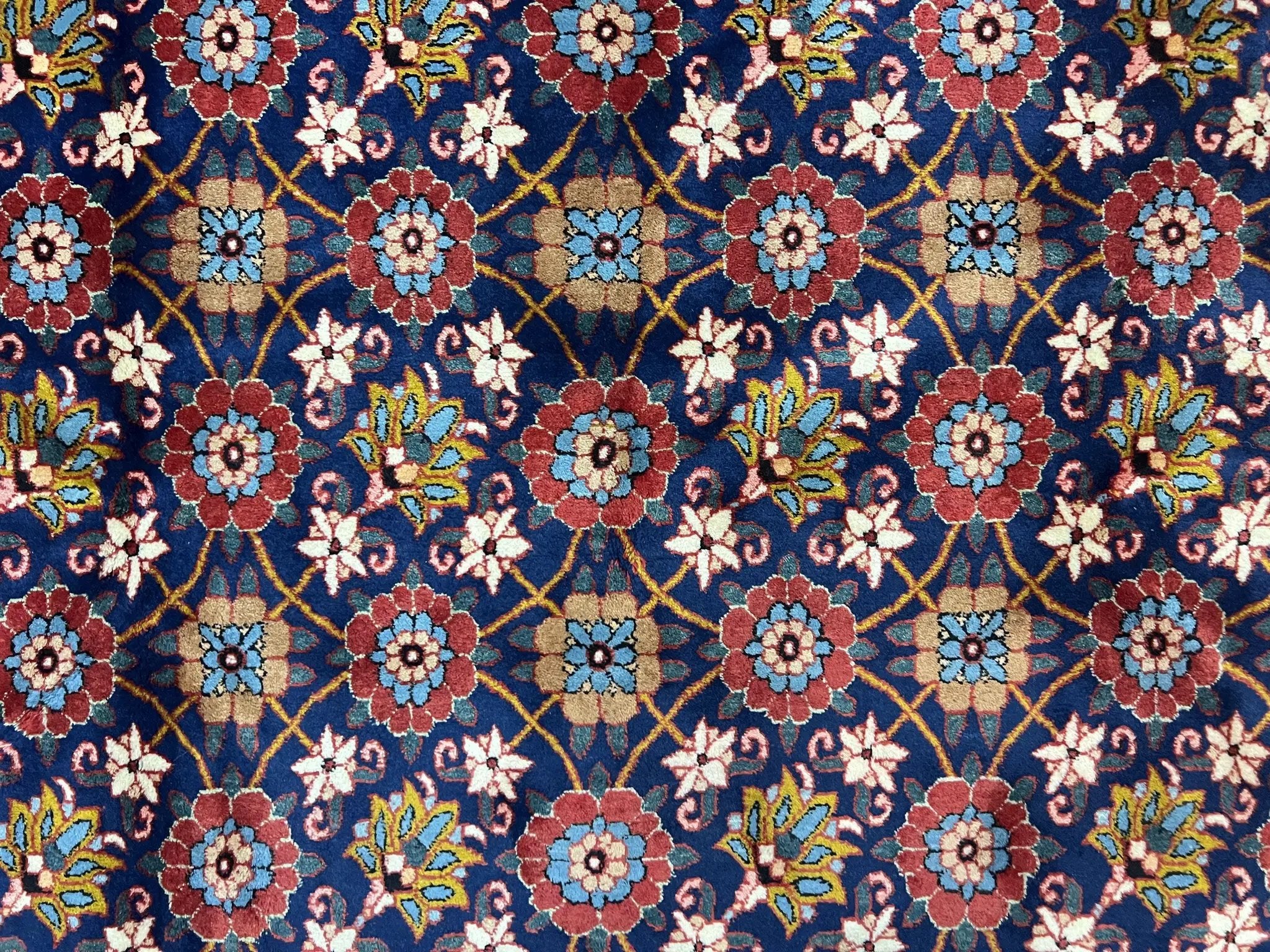 Persian Veramin Rug 7x11, Repeated Allover Pattern, Handmade Vintage Carpet, Navy Blue by Jewel Rugs
