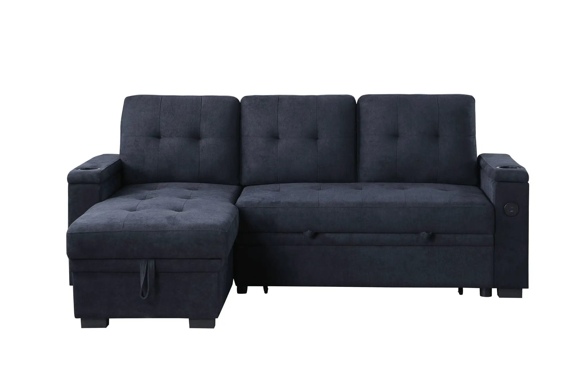 Ashlyn II - 84"W Woven Fabric Reversible Sleeper Sectional Sofa with Storage Chaise by HouseOfZazla