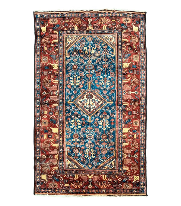 Antique Persian Rug 4x7, Blue and Red Malayer Carpet, Rare