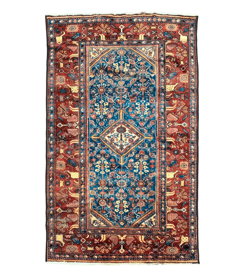 Antique Persian Rug 4x7, Blue and Red Malayer Carpet, Rare by Jewel Rugs
