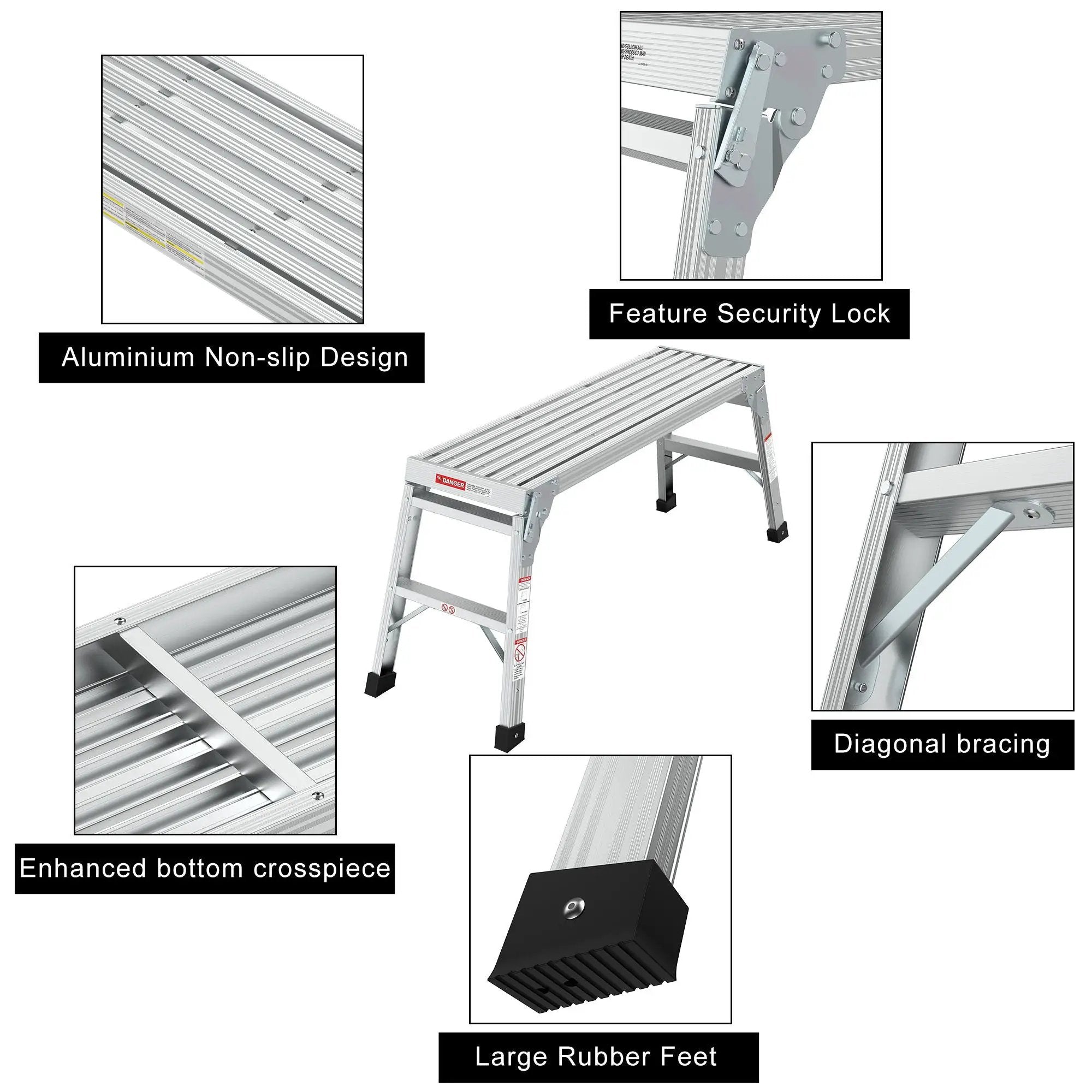 Work Platform Aluminum Portable Bench Folding Ladder Ansi Capacity 225 Lbs 40" - Gray by HouseOfZazla