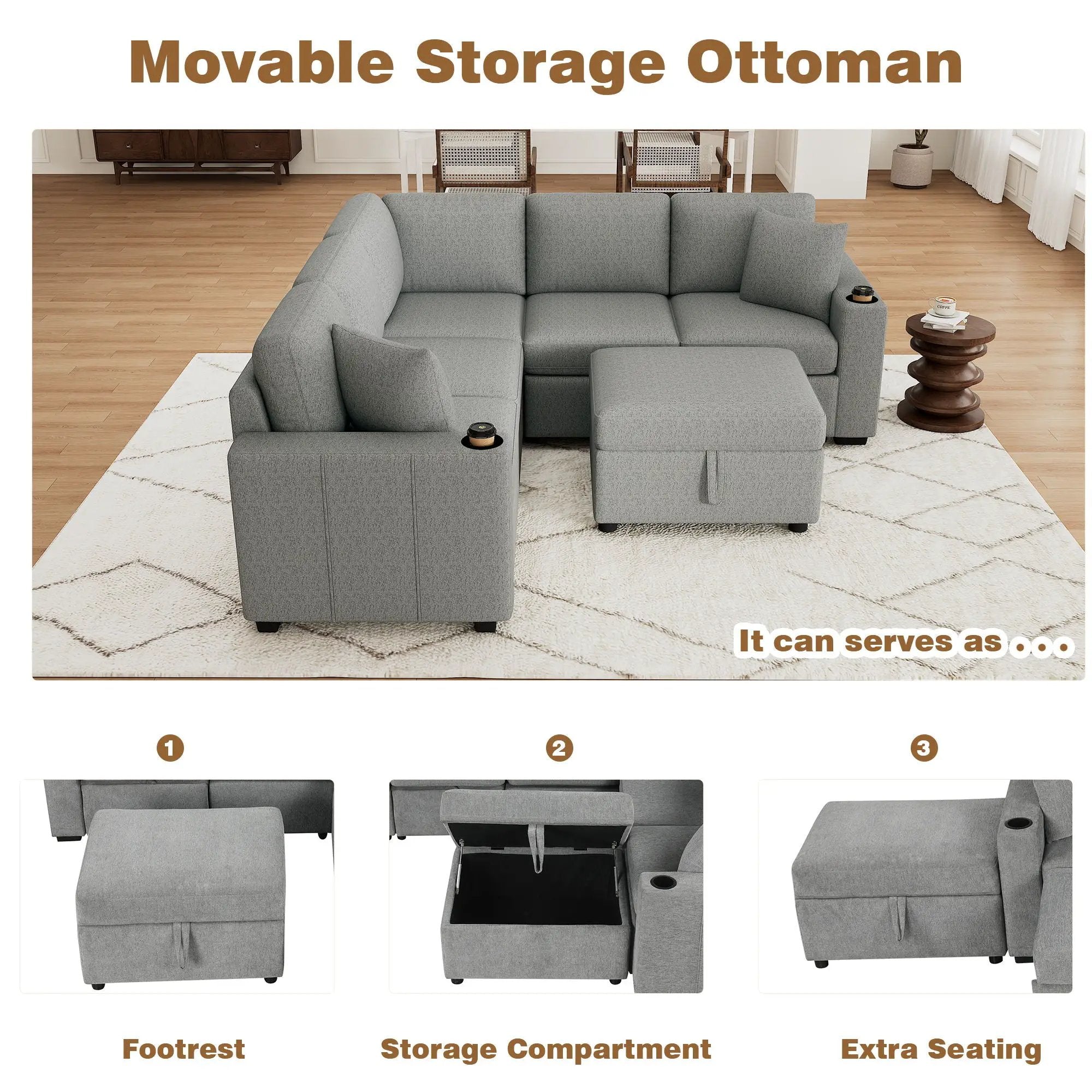Sectional Sofa Convertible Pull-Out Sofa Bed With A Movable Storage Ottoman For Living Room by HouseOfZazla