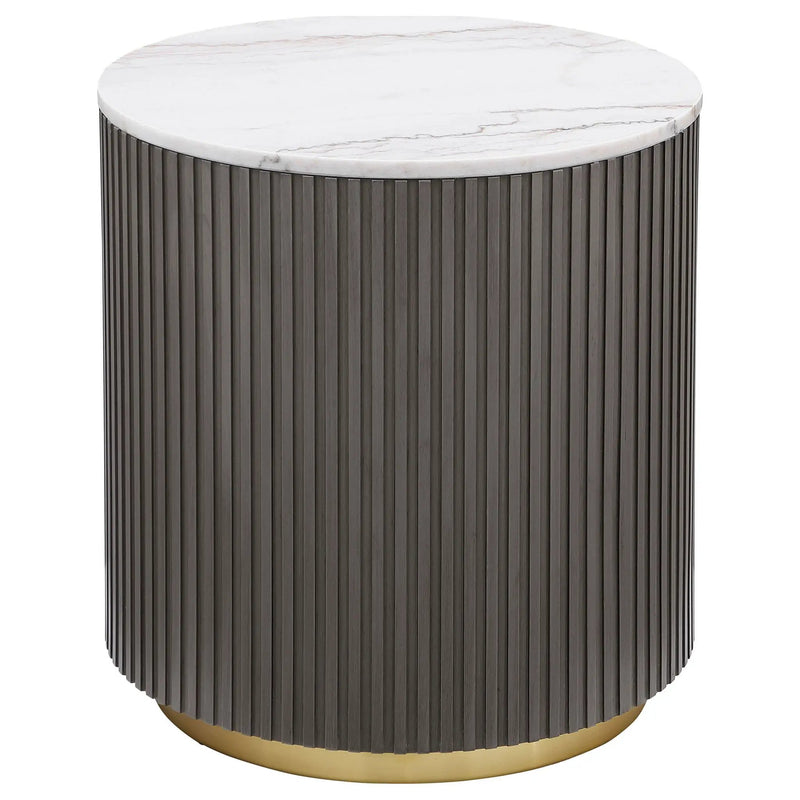 Jason 3-piece Round White Marble Coffee Table Set Charcoal by Unique Piece Furniture