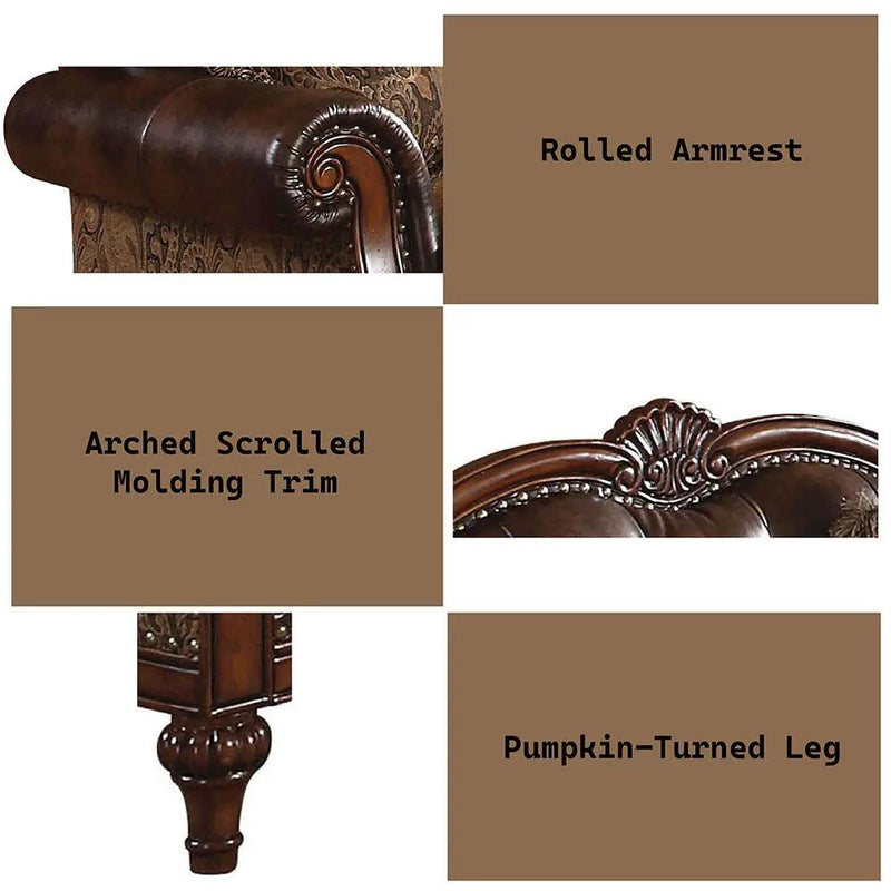 Dreena - Sofa With 5 Pillows - Two Tone Brown Synthetic Leather & Chenille Cherry by Unique Piece Furniture