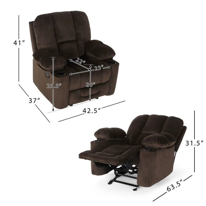 Luxurious Manual Recliner Chair With Skin-Friendly Fabric And Dual Cup Holders by Unique Piece Furniture