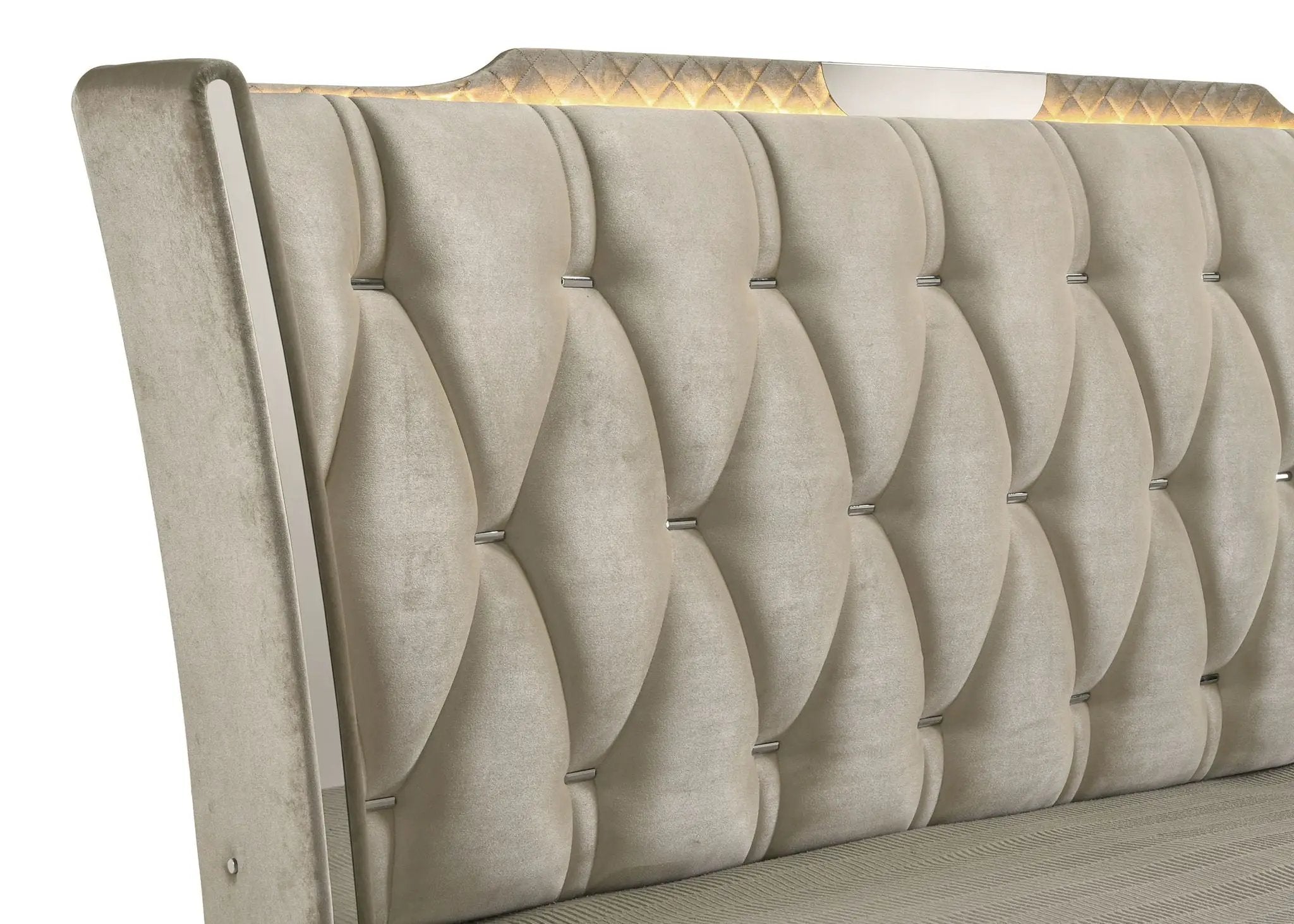 Lorient Queen LED Upholstered Wingback Bed Ivory and Camel by Unique Piece Furniture