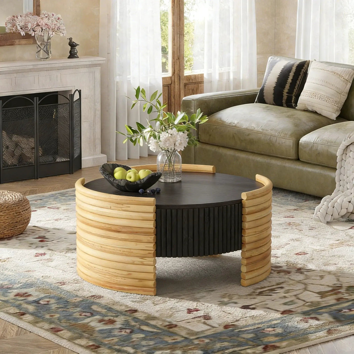 Modern Colorblocked Striped Coffee Table With Flip Top Storage by Unique Piece Furniture