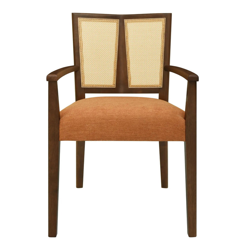 Mid Century Modern Arm Dining Chair Set With Rattan Backrest by HouseOfZazla