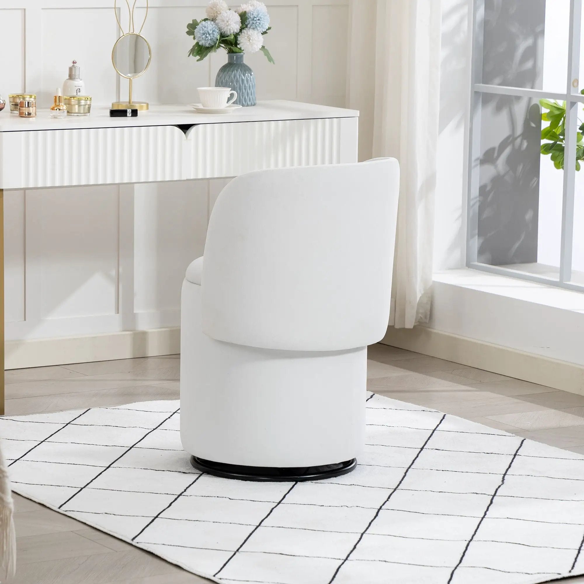 Barrel Chair With Built In Storage, 360° Swivel - Beige by HouseOfZazla