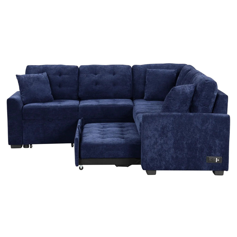 L-Shape Sofa Bed Pull-Out Sleeper Sofa With Wheels, USB Ports, Power Sockets For Living Room by HouseOfZazla