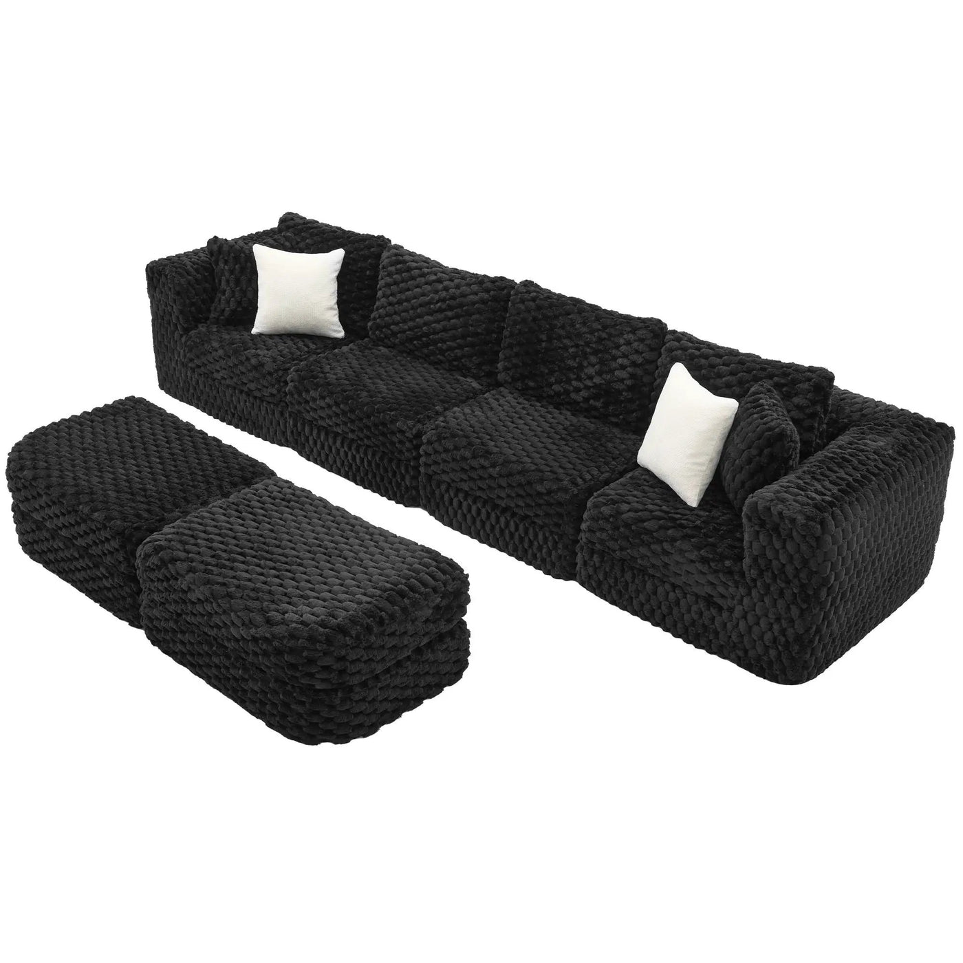 Modular Sectional Sofa, Boneless Couch With 2 Movable Ottomans by HouseOfZazla