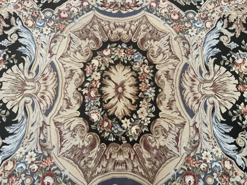 Wonderful Needlepoint Rug 10x14, Large Aubusson Carpet, Floral, Elegant, European Design by Jewel Rugs